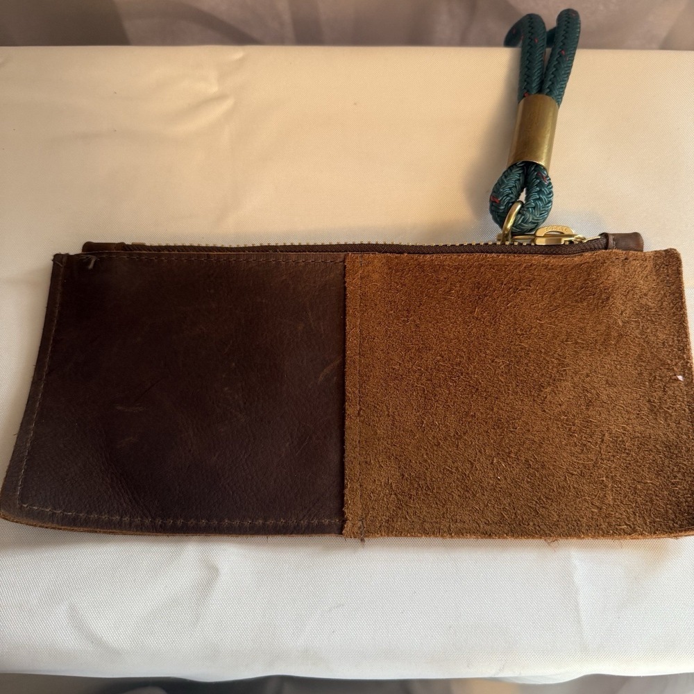 Wildwood Oyster Co. Leather Clutch Teal Rope Wristlet Brown Leather Wallet Pouch — image 6 of 8